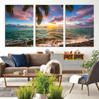Framed Tropical Sunset Art Canvas Print