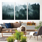 Misty Forest Wall Art | Serene Green Landscape Canvas Print