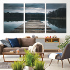 Wooden Bridge Near Lake Wall Art Canvas Print