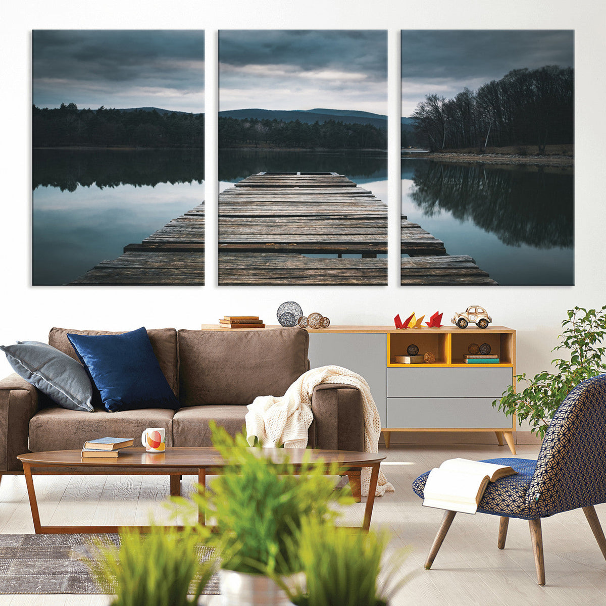 Wooden Bridge Near Lake Wall Art Canvas Print