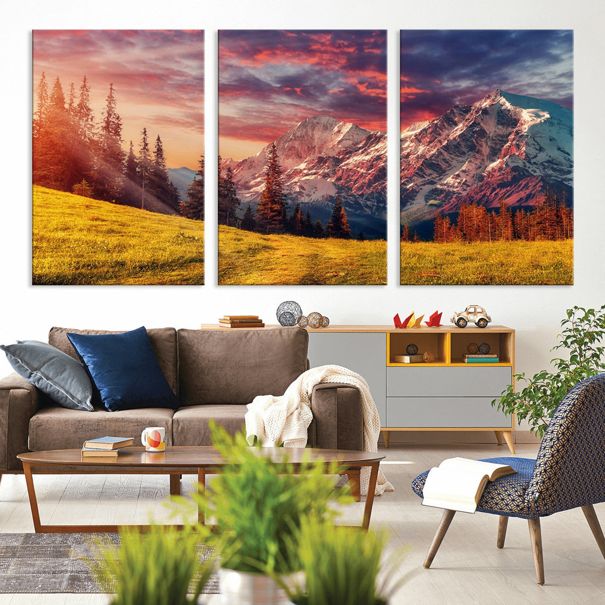 Mountain and Daylight Red Sunset Wall Art Canvas Print