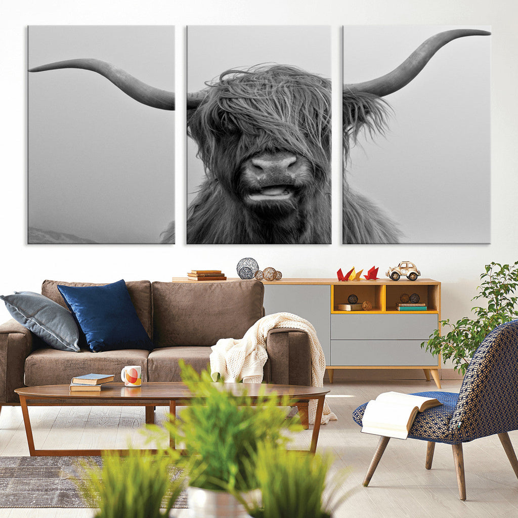 Texas Cow Wall Art Canvas, Texas Longhorn Cattle Canvas Print