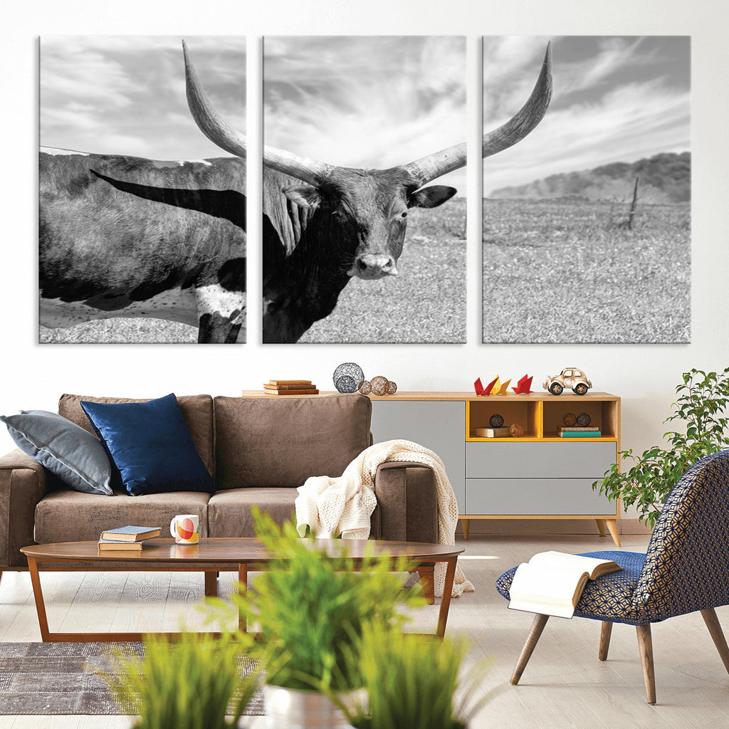 Longhorn Wall Art Canvas Print, Framed Ranch Wall Art Canvas Print