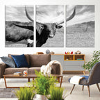 Longhorn Wall Art Canvas Print, Framed Ranch Wall Art Canvas Print