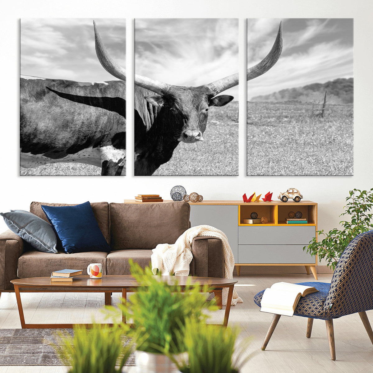 Longhorn Wall Art Canvas Print, Framed Ranch Wall Art Canvas Print