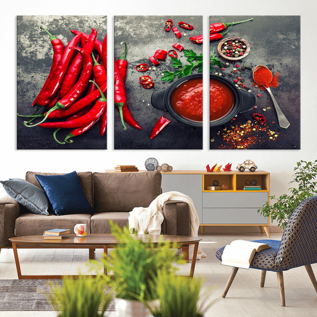 Red Chili Peppers Wall Art Kitchen Artwork Canvas Print