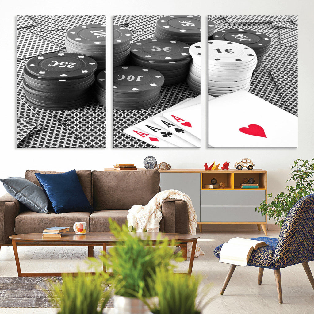 Poker Game Cards Wall Art Canvas, Multi Panel Wall Art