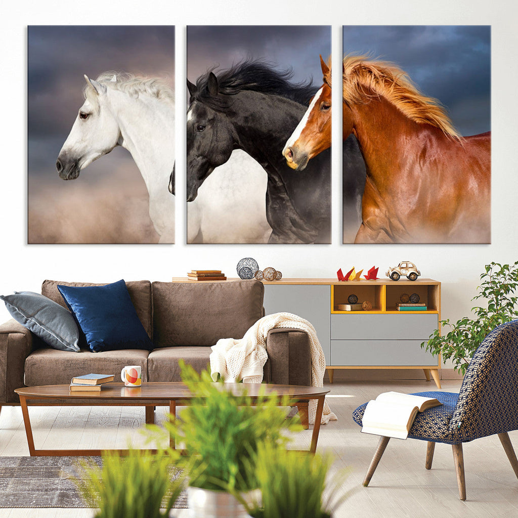 Animal Wall Art Three Horses Farmhouse Art Canvas Print