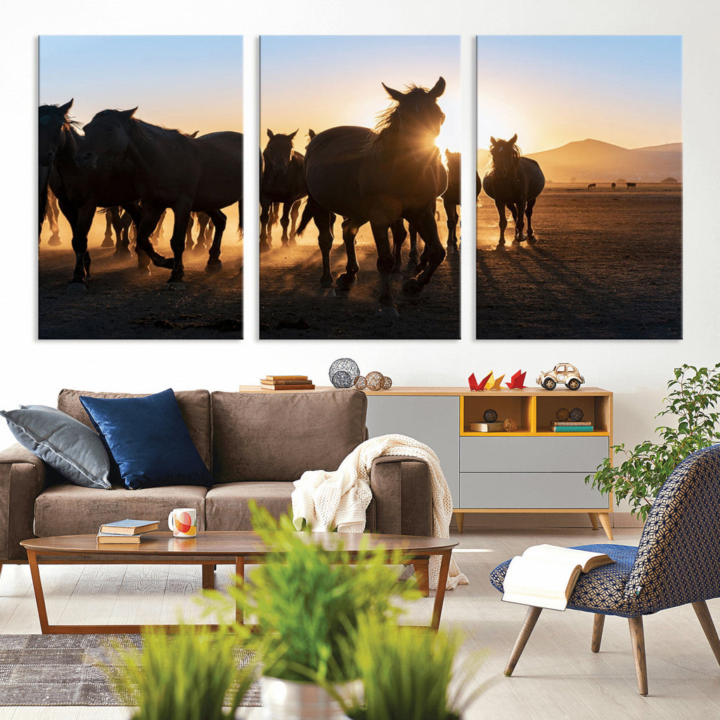 Horse Herd Wall Art Animal Canvas Print