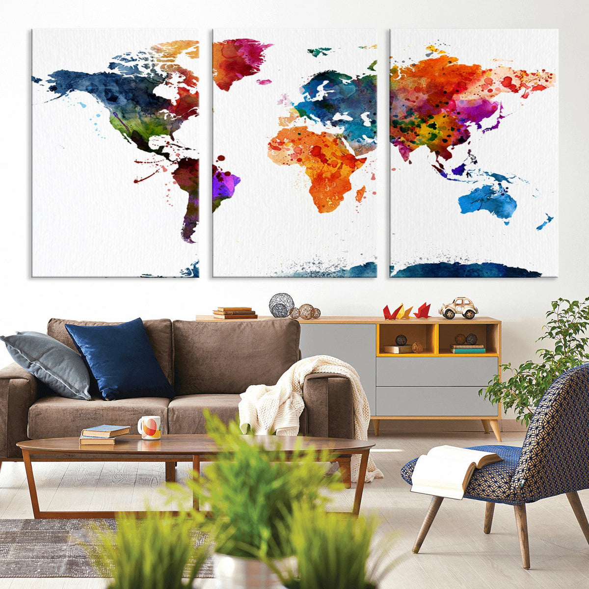 Bold Colorful World Map Canvas Print | Detailed Map of the World Wall Art