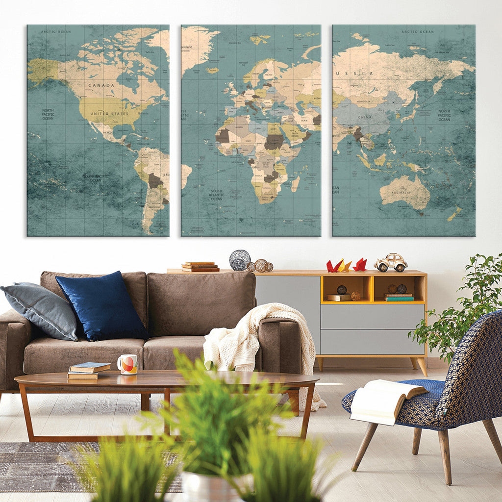 Classic World Map Canvas Print | Framed Vintage Map Wall Art
