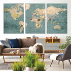 Classic World Map Canvas Print | Framed Vintage Map Wall Art