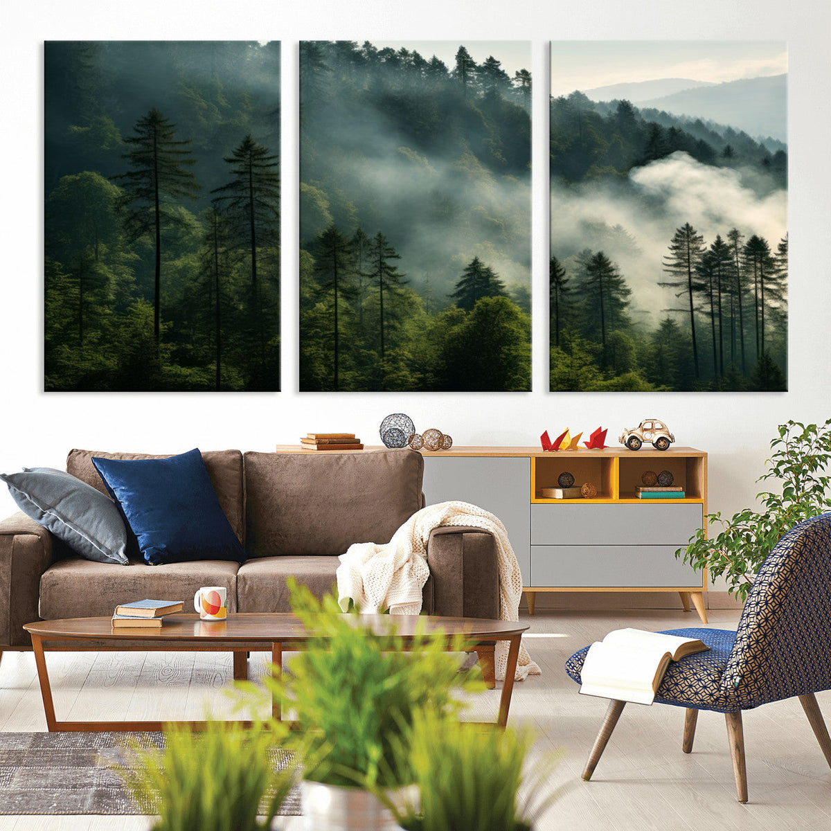 Misty Forest Wall Art Premium Canvas Print, Foggy and Serene Atmosphere