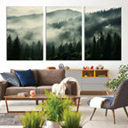 Captivating Misty Forest Wall Art Premium Canvas Print, A Foggy and Serene Atmosphere