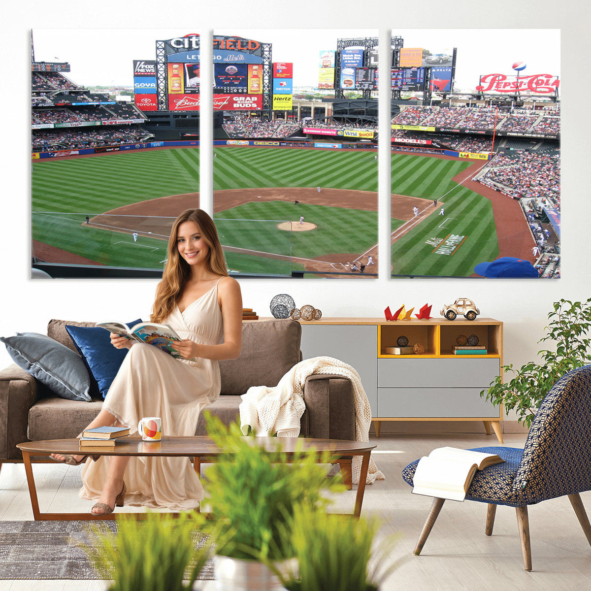 New York Mets Baseball Team Print, Citi Field Baseball Stadium Wall Art