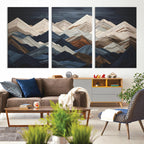 Rustic Mountain Landscape Wall Art Canvas Print, Framed 3D Wooden Effect Mountain Art