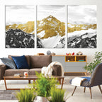 Gold Abstract Mountains Wall Art Print on Canvas, Nature Wall Art Print