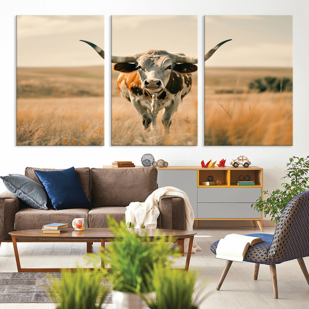 Texas Cow Wall Art Canvas Print for Farm House Wall Decor