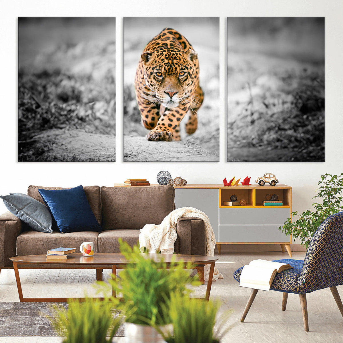 Jaguar Wall Art Canvas Print, Majestic Big Cat in Focused Pursuit