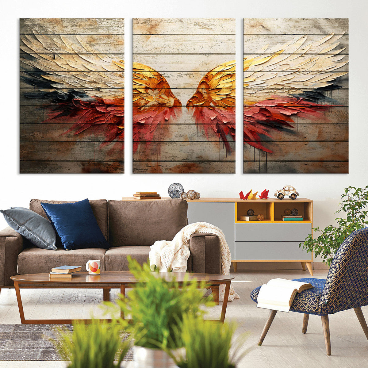 Abstract Angel Wings Canvas Wall Art, Modern Angelic Wings Decor, Framed and Ready to Hang