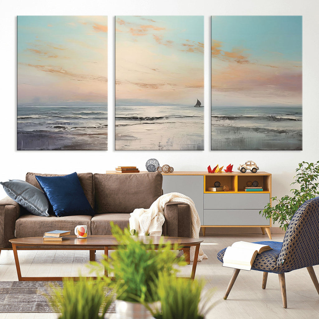 Abstract Ocean Wall Art, Boat Wall Art Canvas Print