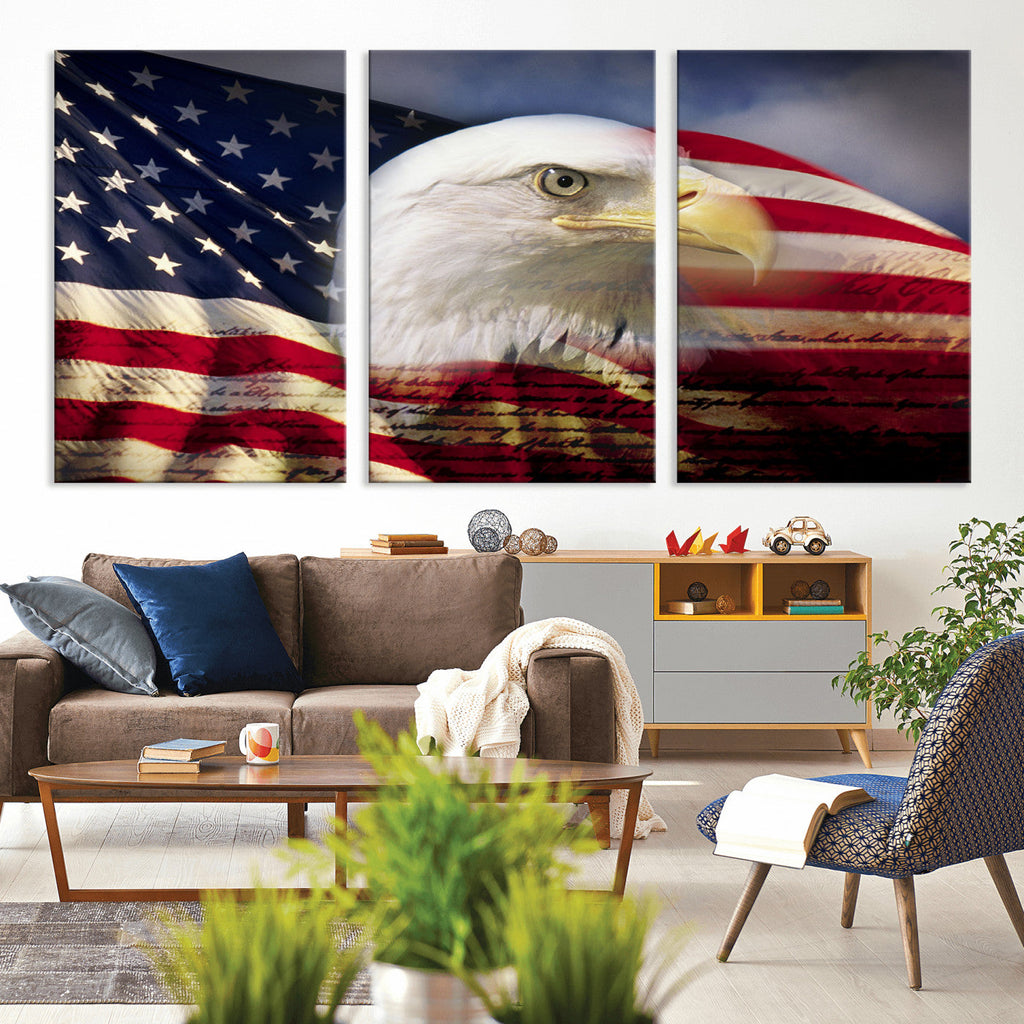 American Flag Eagle Symbol Wall Art Canvas Print, Patriotic American Flag Eagle Wall Art