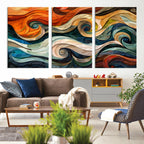 Abstract Wave Wall Art, Ready to Hang Framed Canvas Print | Extra Large 3 Piece Canvas Wall Art