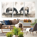 Chinese Ink Style Vintage Horses Wall Art Canvas Print