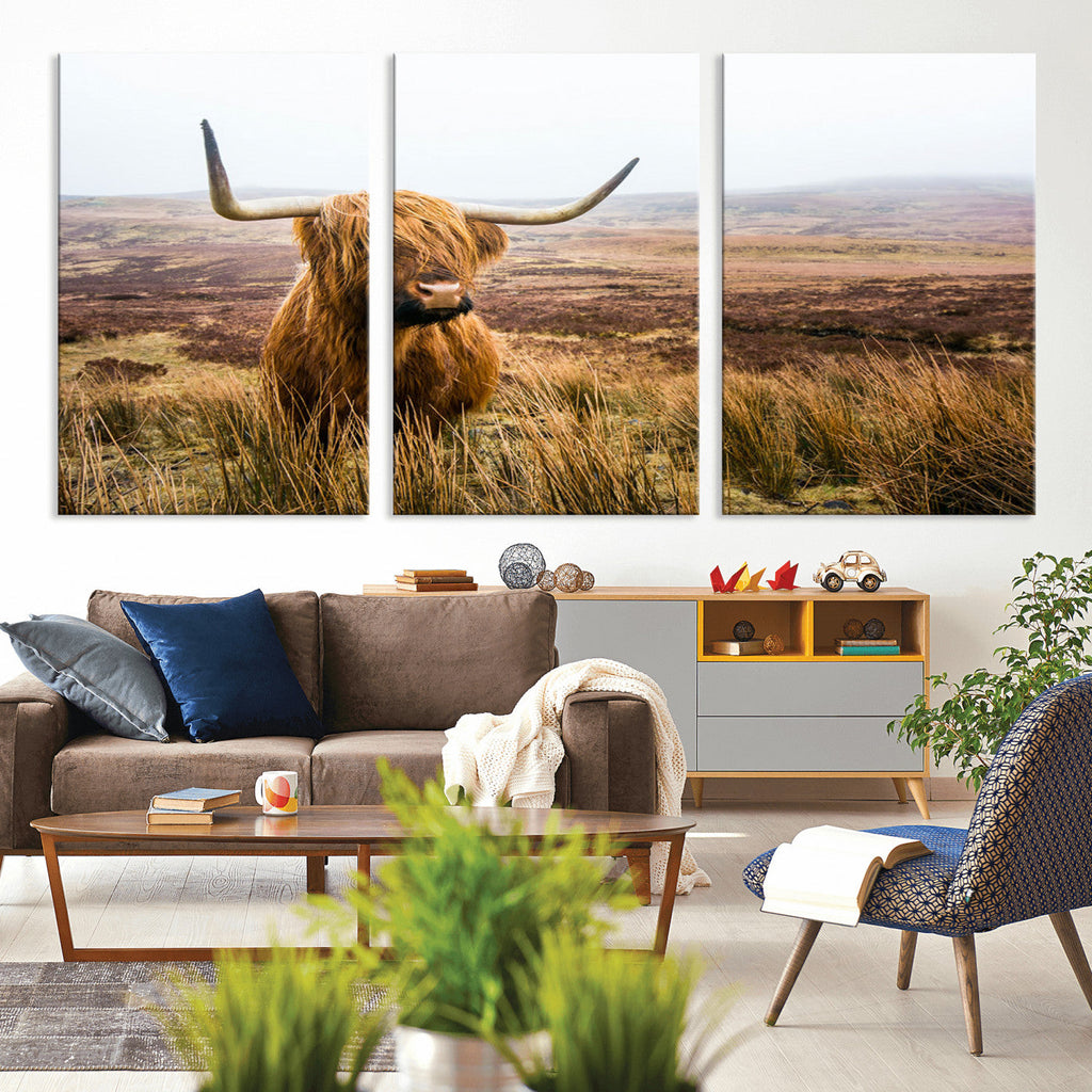 Scottish Highland Cow Canvas Wall Art, Rustic Farmhouse Decor