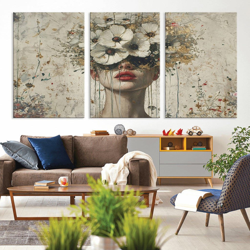 Abstract Floral Women Pastel Wall Art Canvas Print