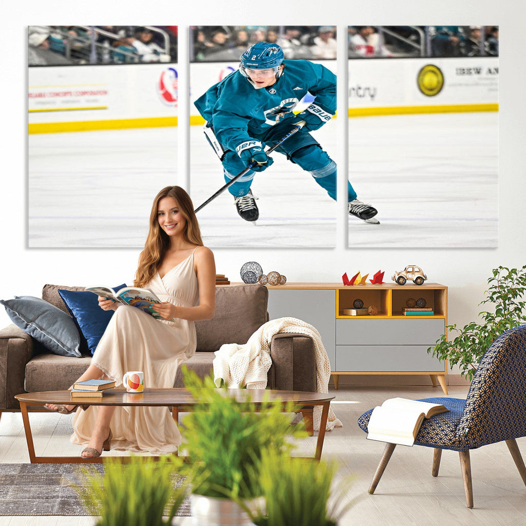 San Jose Sharks Ice Hockey Player Wall Art Canvas Print