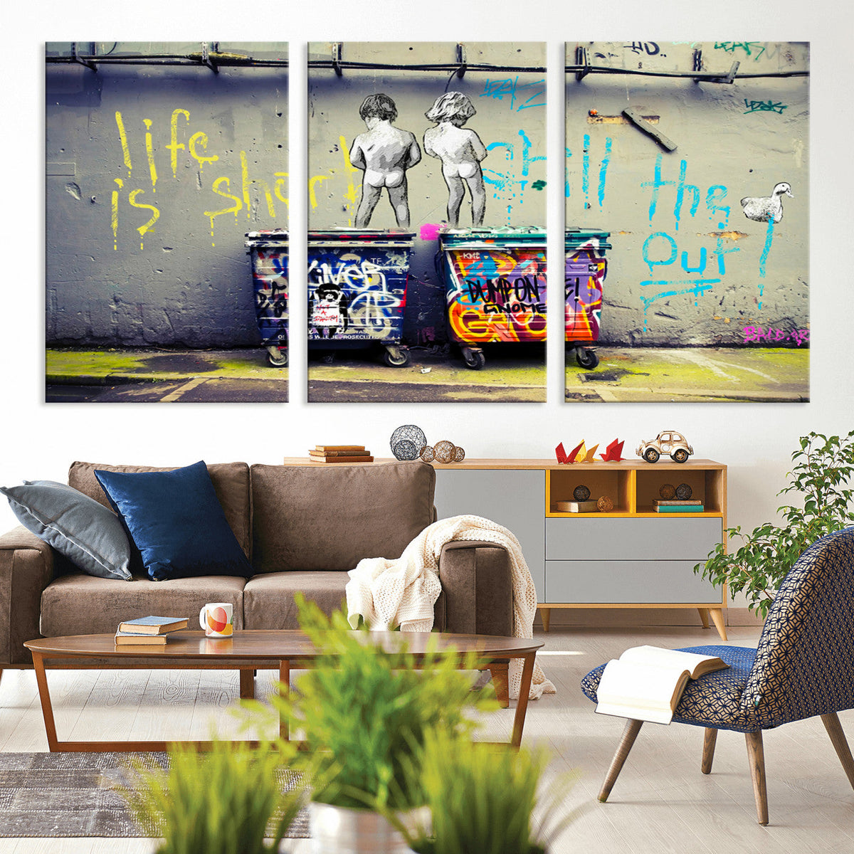 Banksy Life is Short Wall Art, Iconic Graffiti Street Art Canvas Print