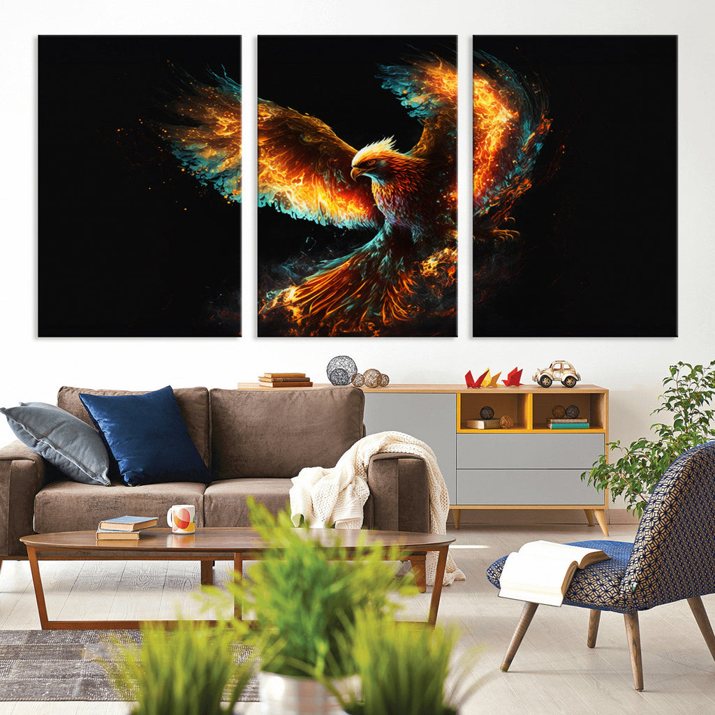 Fiery Phoenix Canvas Print | Ready to Hang Wall Art | Bold Fantasy Decor
