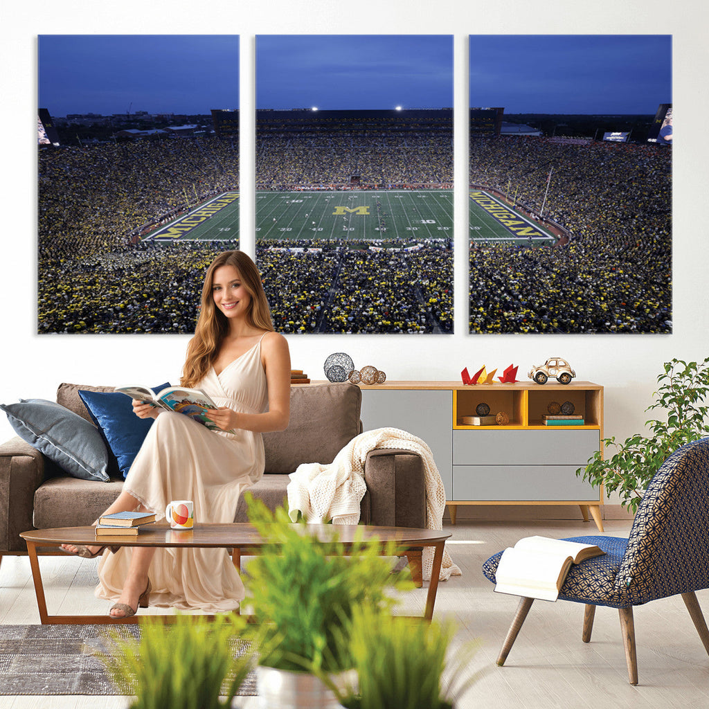 University of Michigan Wolverines Football Team Print, Ann Arbor, Home Bar Wall Decor