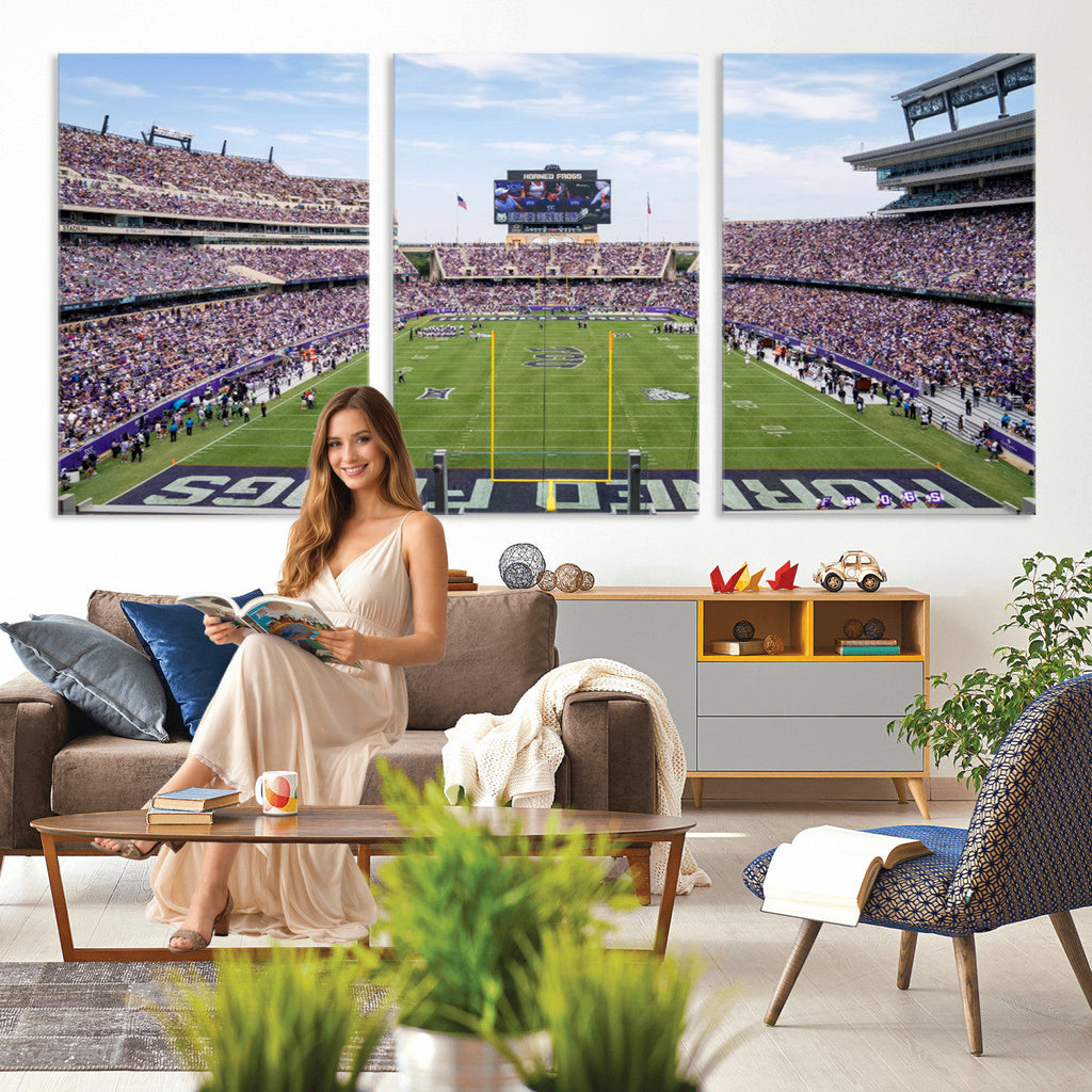 TCU Horned Frogs Football Team Print, Fort Worth Amon G. Carter Stadium, Framed and Ready to Hang