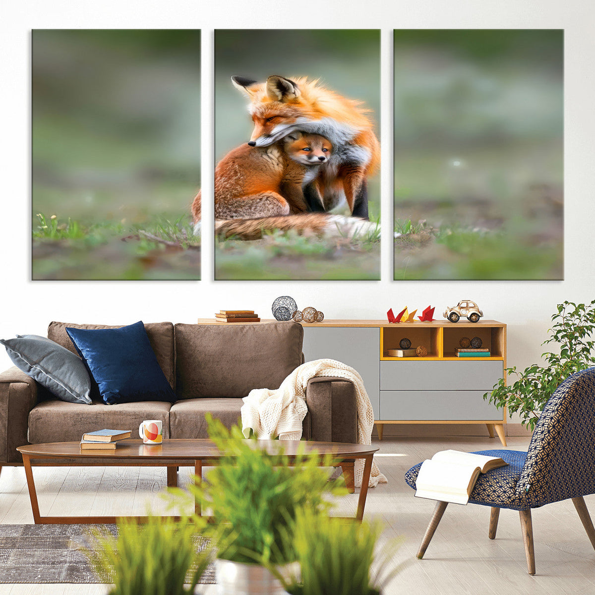 Heartwarming Fox and Baby Cub Wall Art | Canvas Print of Foxes in Nature