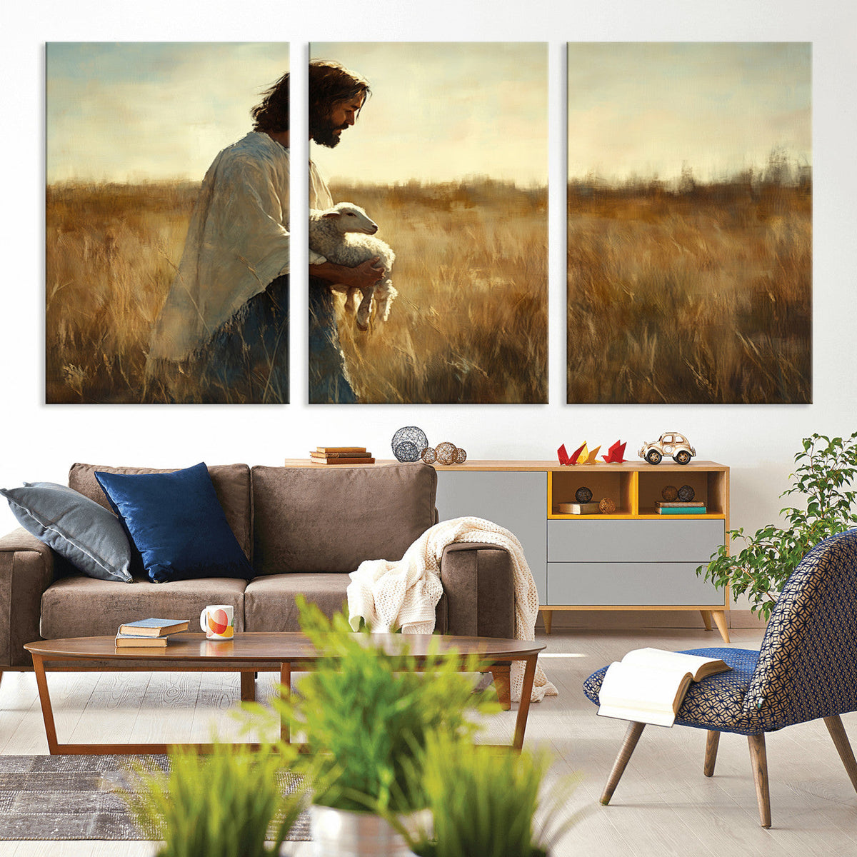 Jesus the Good Shepherd Wall Art Canvas Print, Inspirational Christian Religious Print for Prayer Room