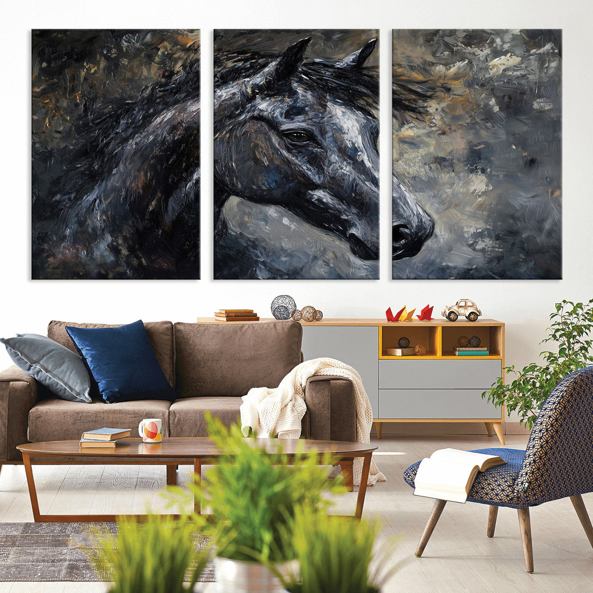 Large Abstract Horse Wall Art Canvas Print, Farmhouse Wall Art
