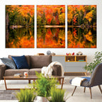 Forest Reflection Art | Autumn Forest Reflection Wall Art | Triptych Canvas Print