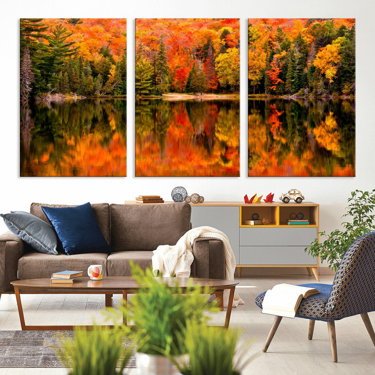 Forest Reflection Art | Autumn Forest Reflection Wall Art | Triptych Canvas Print