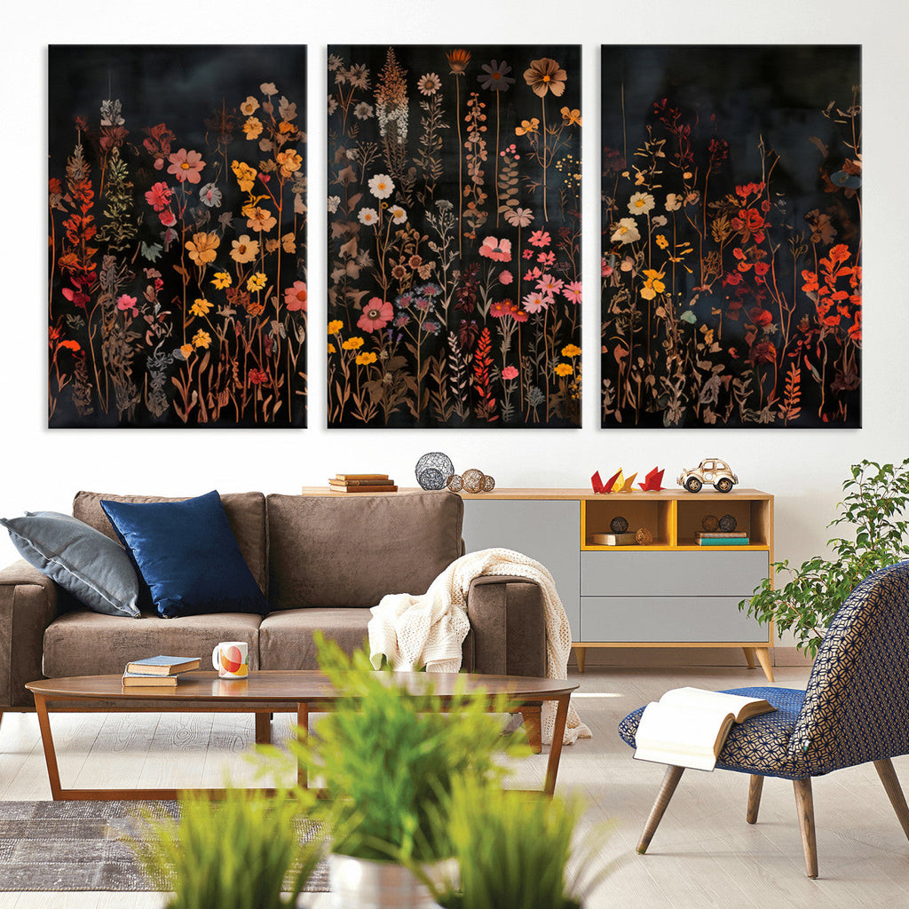 Large Floral Painting Print Illustration Flowers Canvas Wall Art