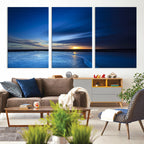 Blue Sunset Ocean Canvas Wall Art Print | Serene Coastal Horizon
