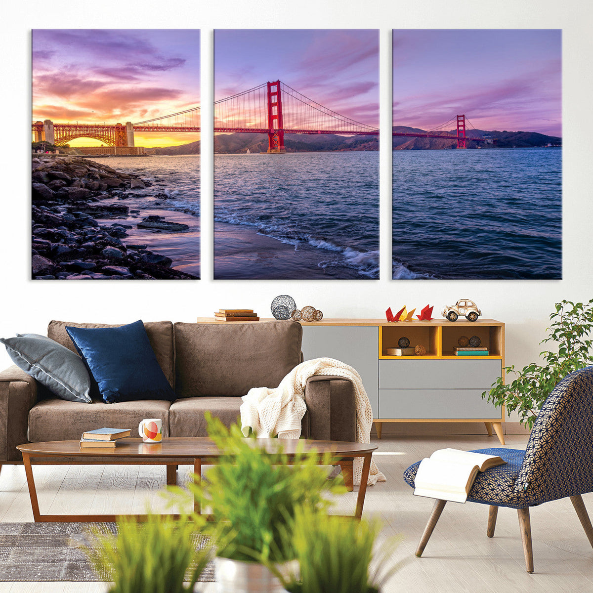 Golden Gate Bridge Wall Art Canvas Print, Framed San Francisco Sunset Landmark