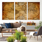 Vintage World Map Canvas Print | Antique Push Pin Travel Map