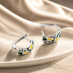 925 Sterling Silver Earrings for Women - Enamel Process - Oxidized Silver - 1.4x0.6 cm