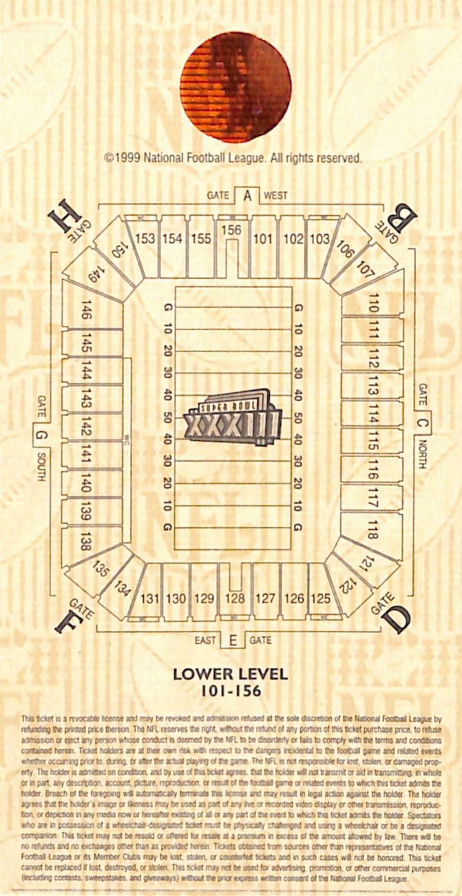 Super Bowl XXXIII Vintage Broncos-Falcons Ticket Stub John Elway MVP BA187588