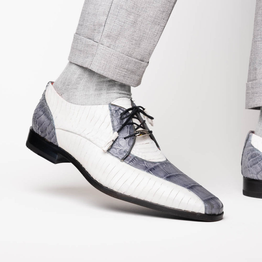 Moncalieri // Alligator + Cobra Skin Leather Oxfords // Gray + White