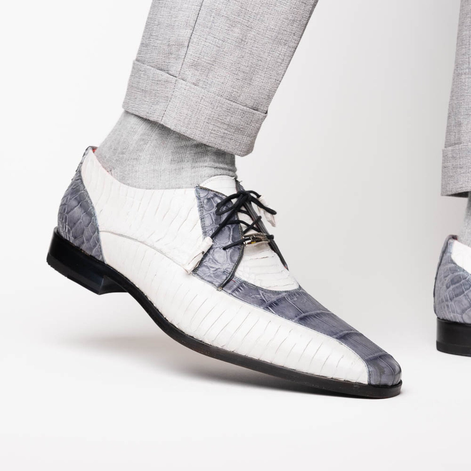 Moncalieri // Alligator + Cobra Skin Leather Oxfords // Gray + White