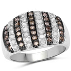 0.83 Carat Genuine Champagne Diamond and White Diamond .925 Sterling Silver Ring