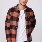 Slim Fit Flap Pocket Checkered Lumberjack Shirt // Black + Orange